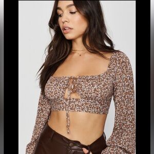 Garage Ava Tie Front Micro Long Sleeve Top